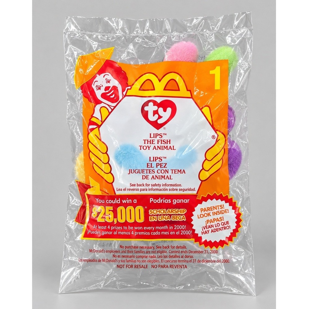 Ty McDonalds Teenie Beanie Baby Lips the Fish Rainbow Plush Toy 2000 Sealed #1
